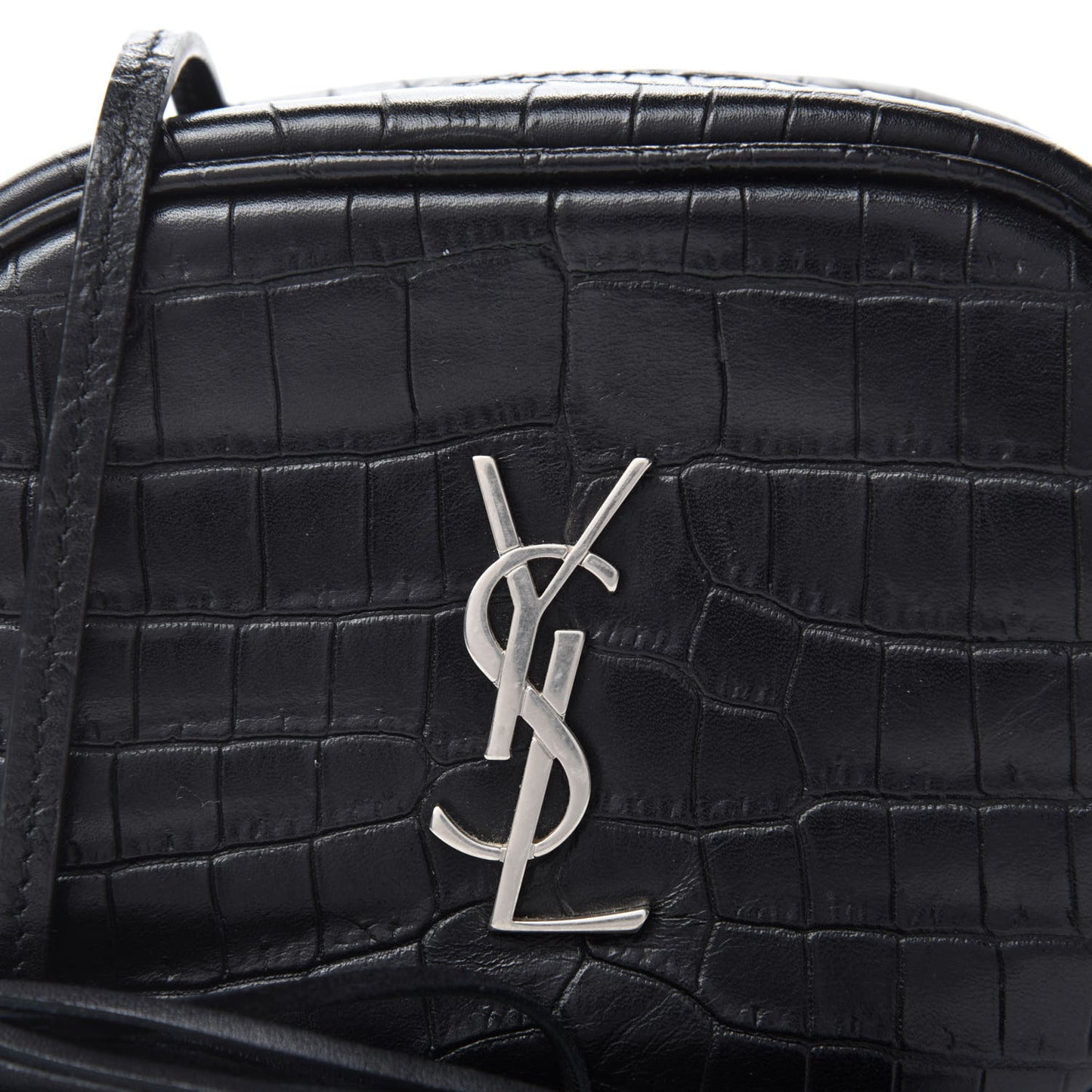 Calfskin Crocodile Embossed Monogram Blogger Bag Black