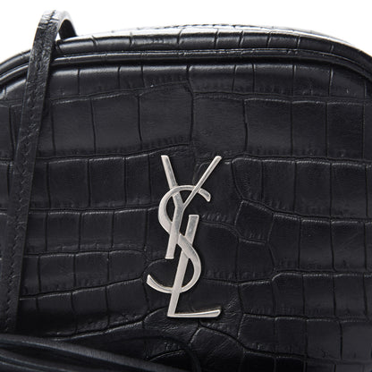 Saint Laurent Calfskin Crocodile Embossed Monogram Blogger Bag Black 10 of 11