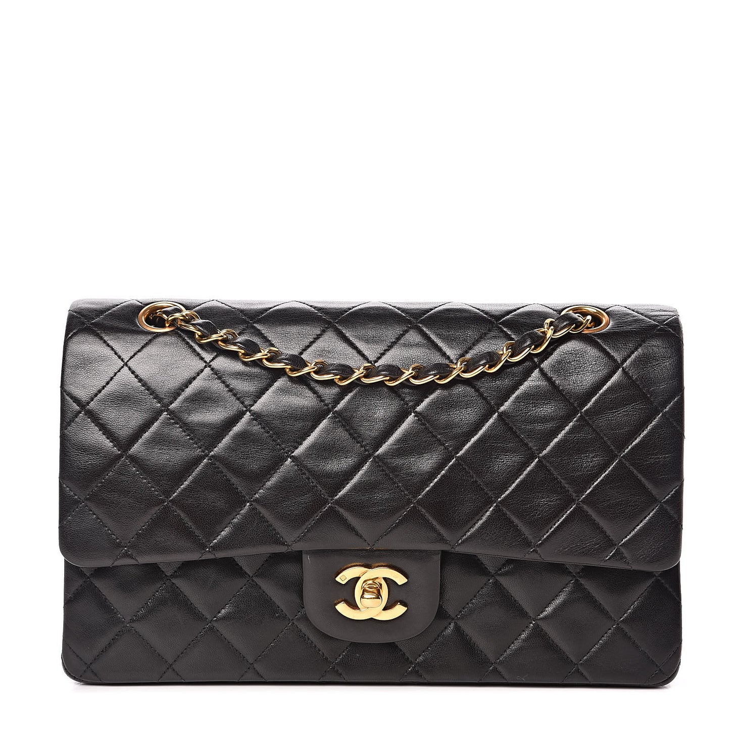 Lambskin Quilted Medium Double Flap Black
