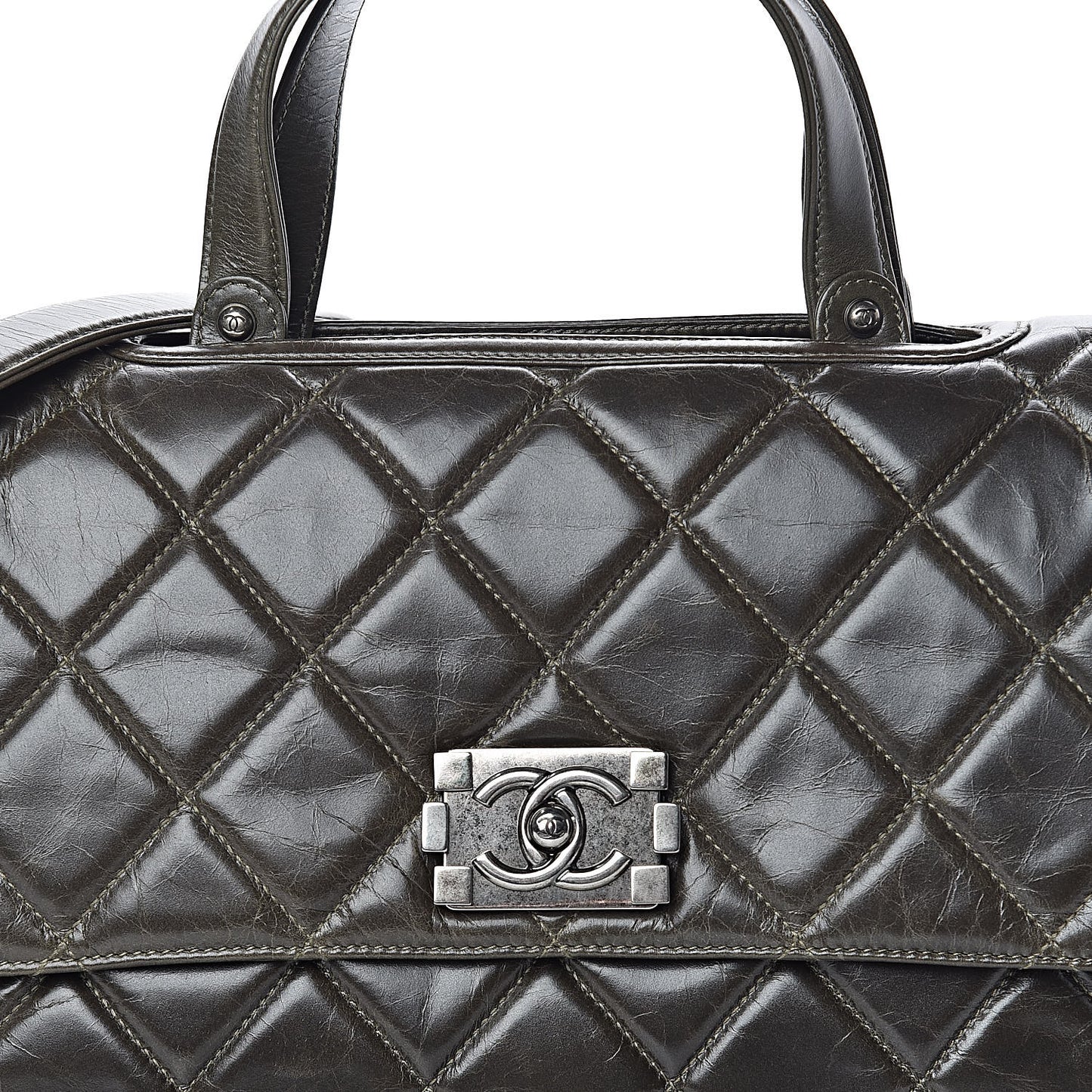 Glazed Calfskin Boy Satchel Flap Dark Grey