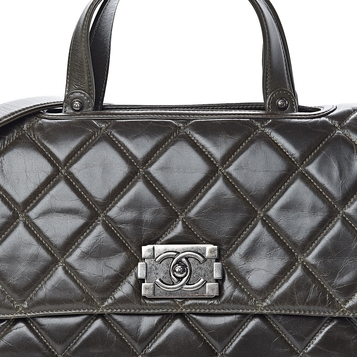 Chanel Glazed Calfskin Boy Satchel Flap Dark Grey 12 of 13