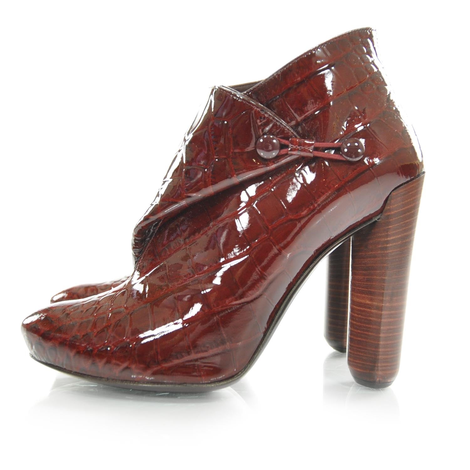 Louis Vuitton Crocodile Embossed Patent Leather Delft Cornelia Ankle Boots 38 Grenat 2 of 8