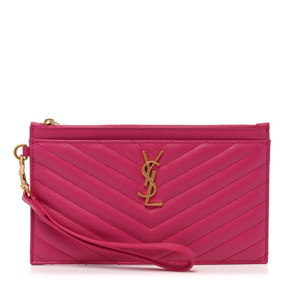 Saint Laurent Grain De Poudre Chevron Monogram Large Bill Pouch Fuxia Couture 1 of 7