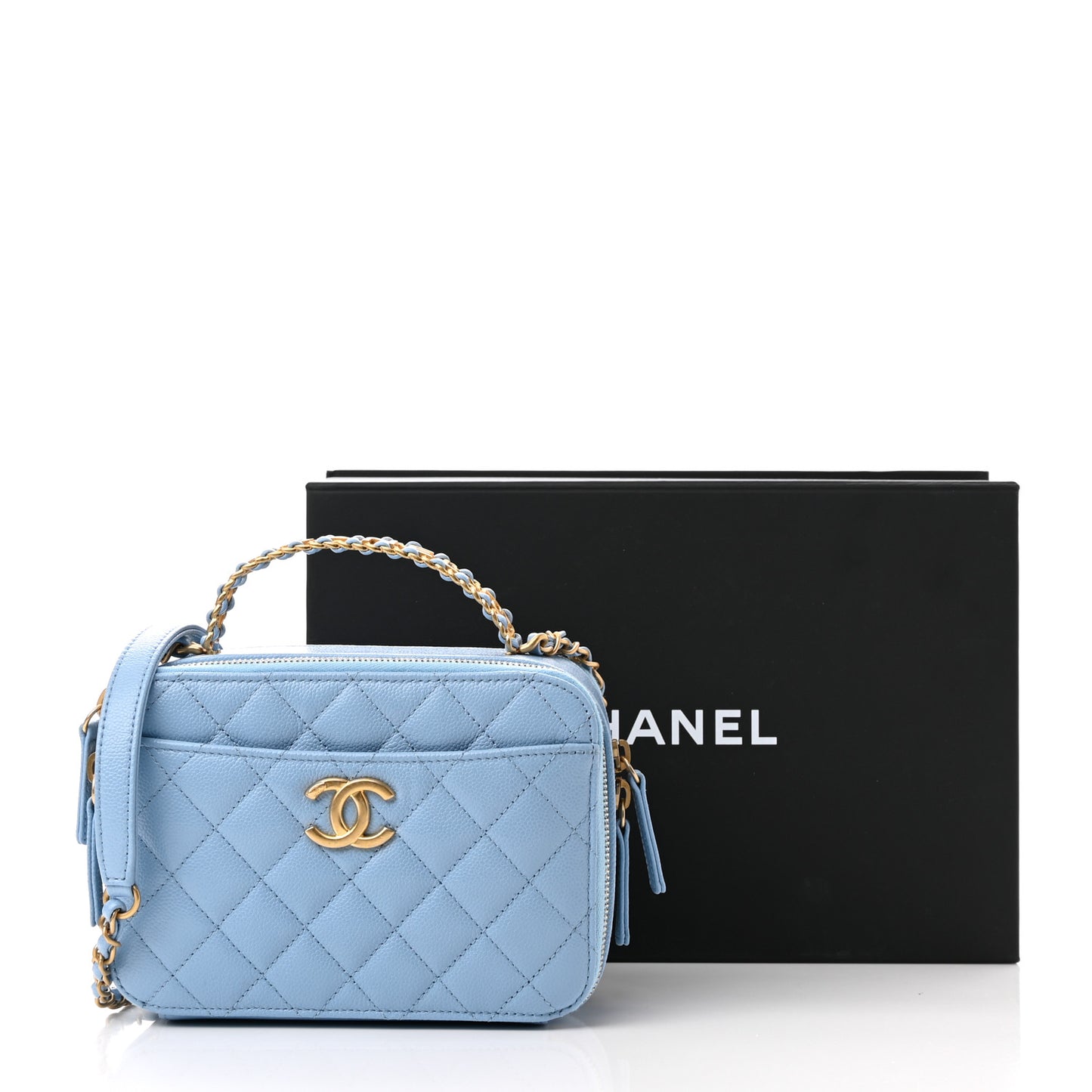 Caviar Quilted Small Pick Me Up Vanity Case Light Blue