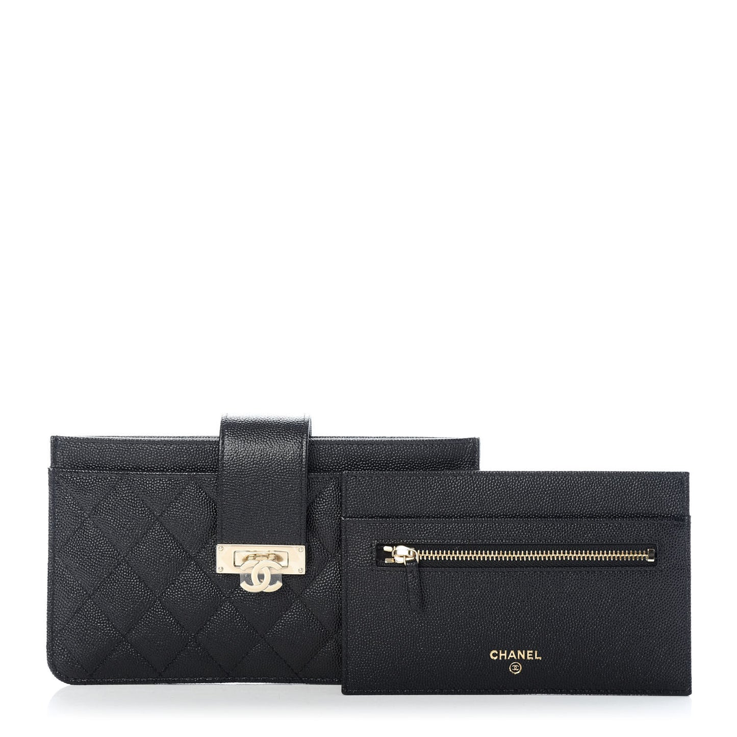 Caviar Quilted CC Strap Pouch Black