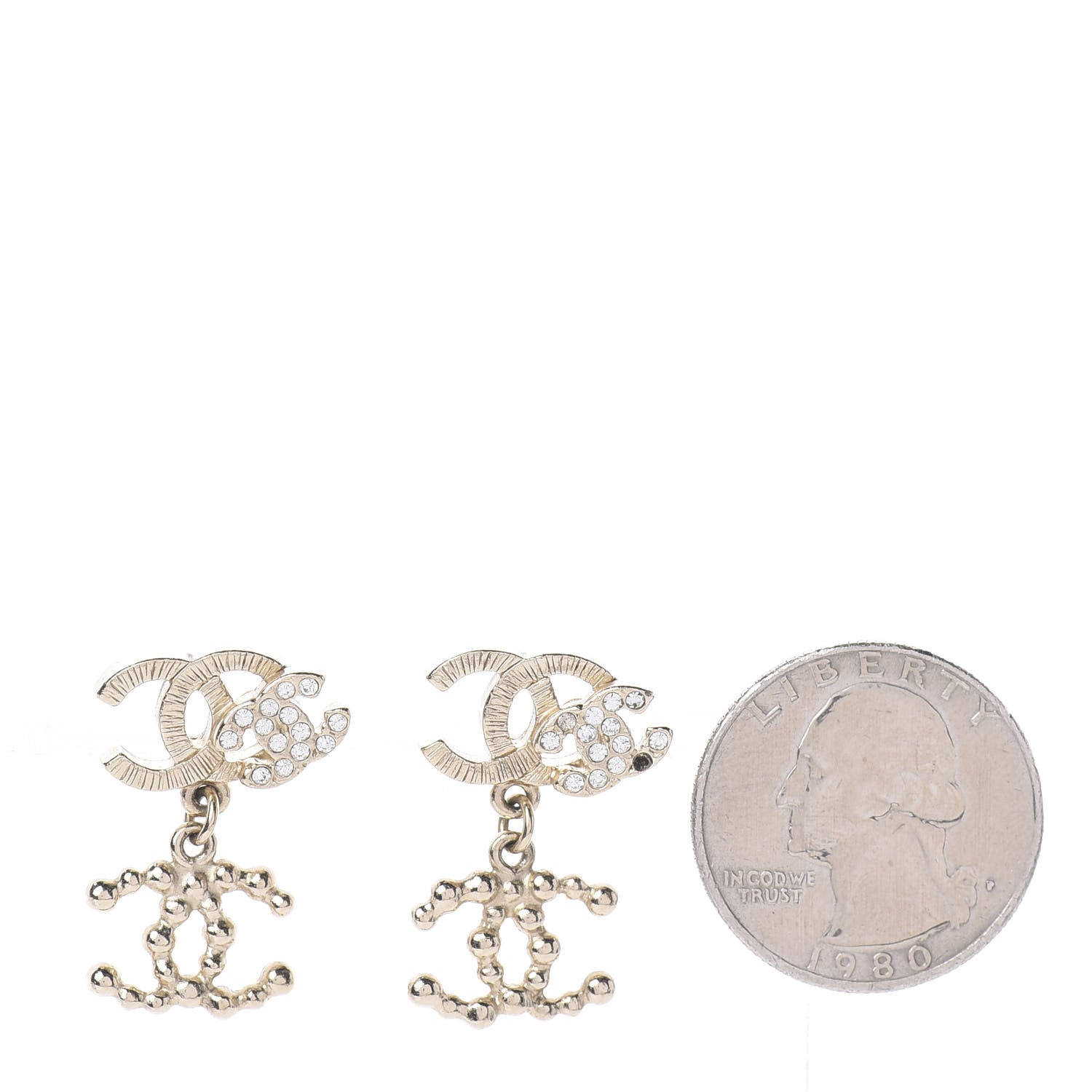 Chanel Crystal CC Drop Earrings Gold 2 of 4