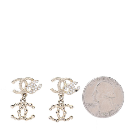 Chanel Crystal CC Drop Earrings Gold 2 of 4
