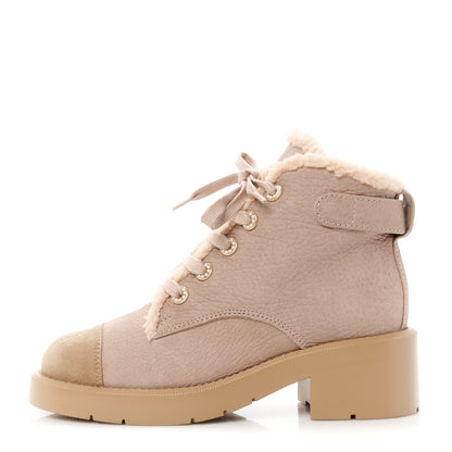 Chanel Calfskin Shearling Quilted Cap Toe Combat Boots 37 Light Pink Beige 1 of 9