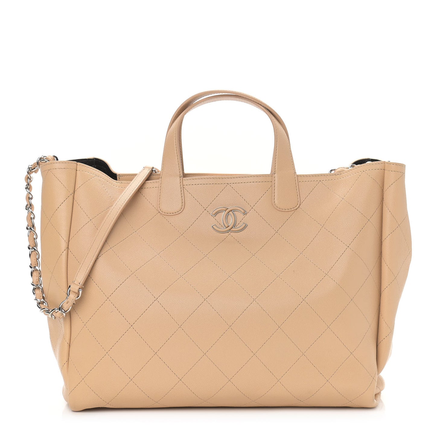 Caviar Stitched Large Shopping Tote Beige