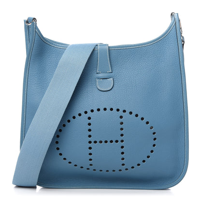 Hermes Taurillon Clemence Evelyne II GM Blue Jean 1 of 9