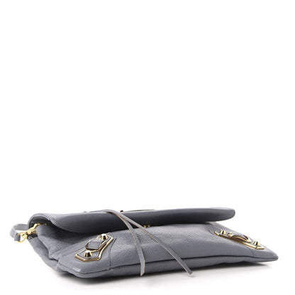 Balenciaga Chevre Gold Metallic Edge Hardware Envelope Clutch Bleu Acier 5 of 12