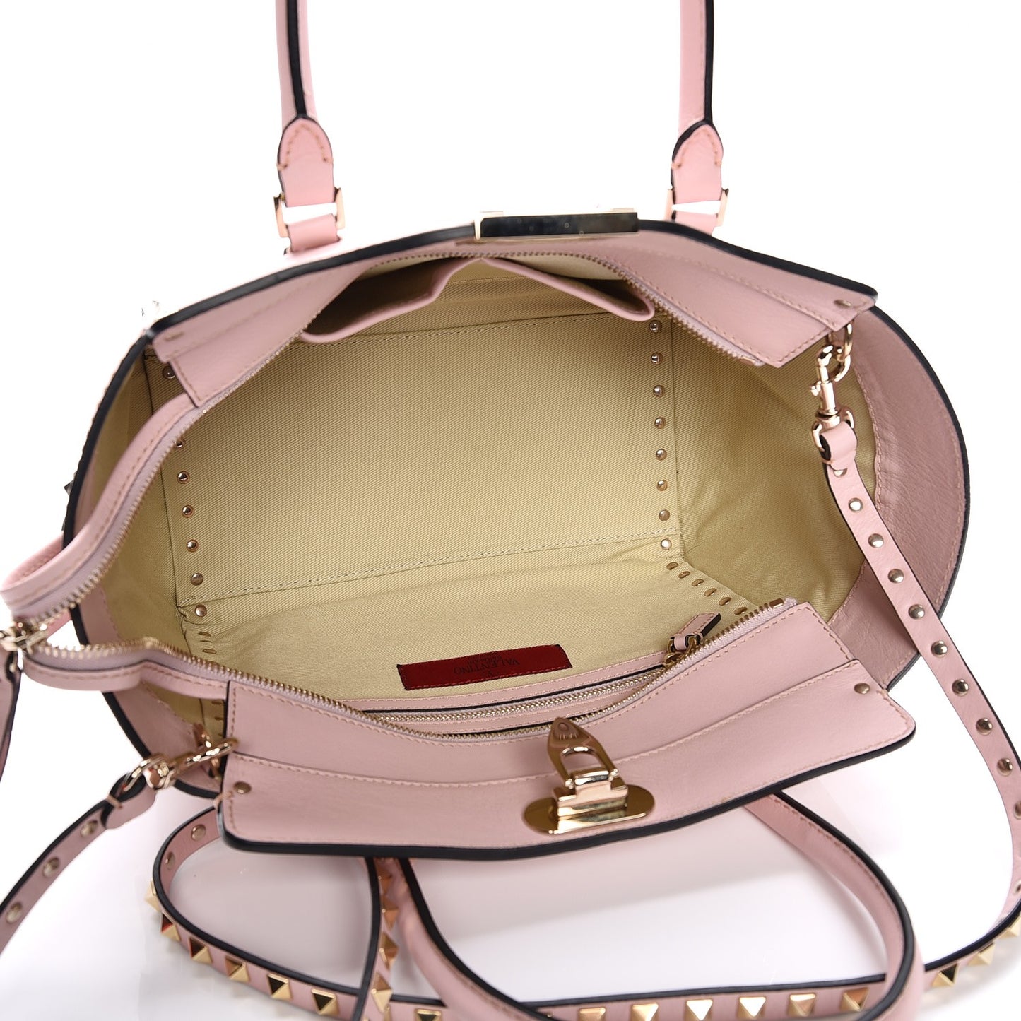 Vitello Small Rockstud Double Handle Tote Rose