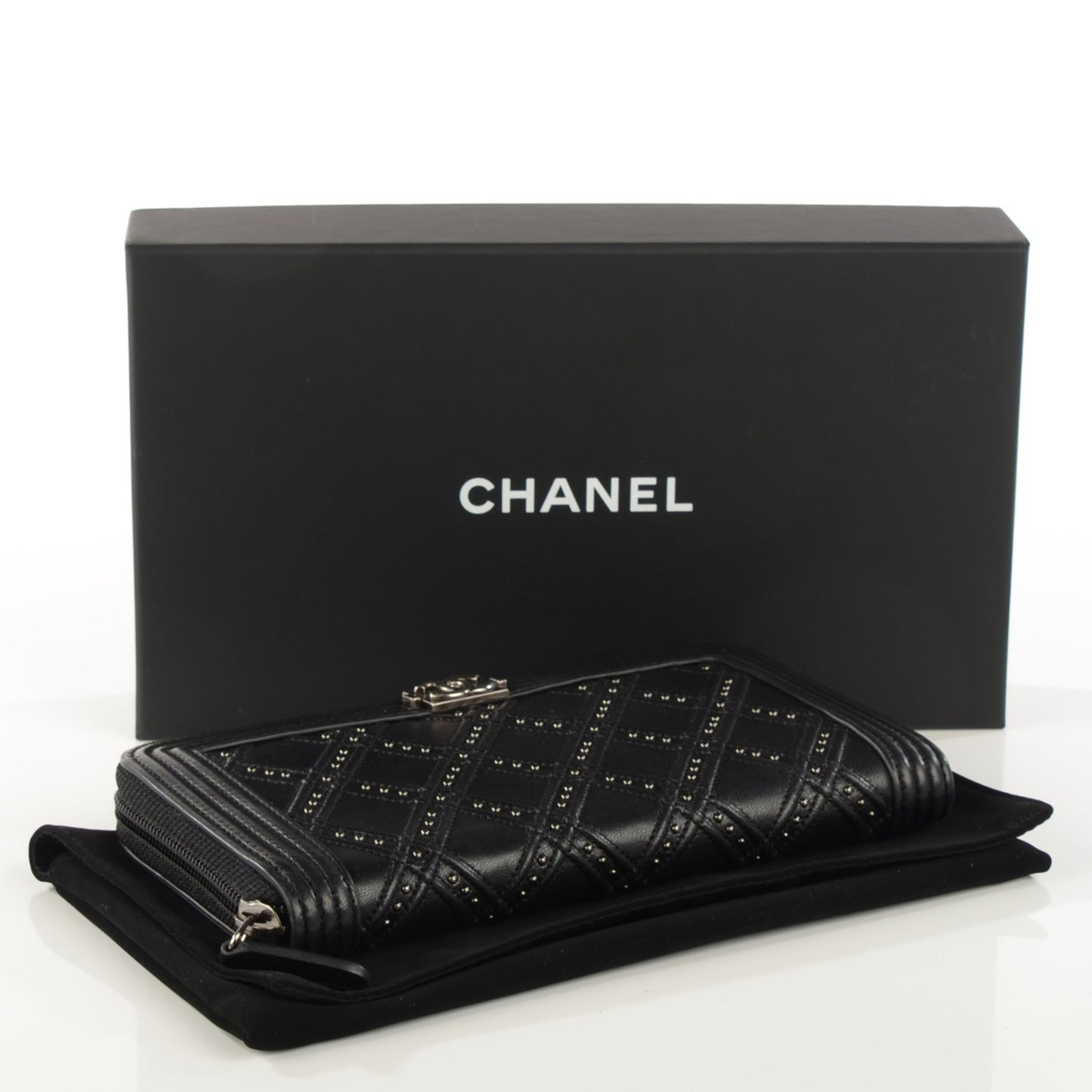 Lambskin Studded Paris Dallas Boy Zip Around Wallet Black