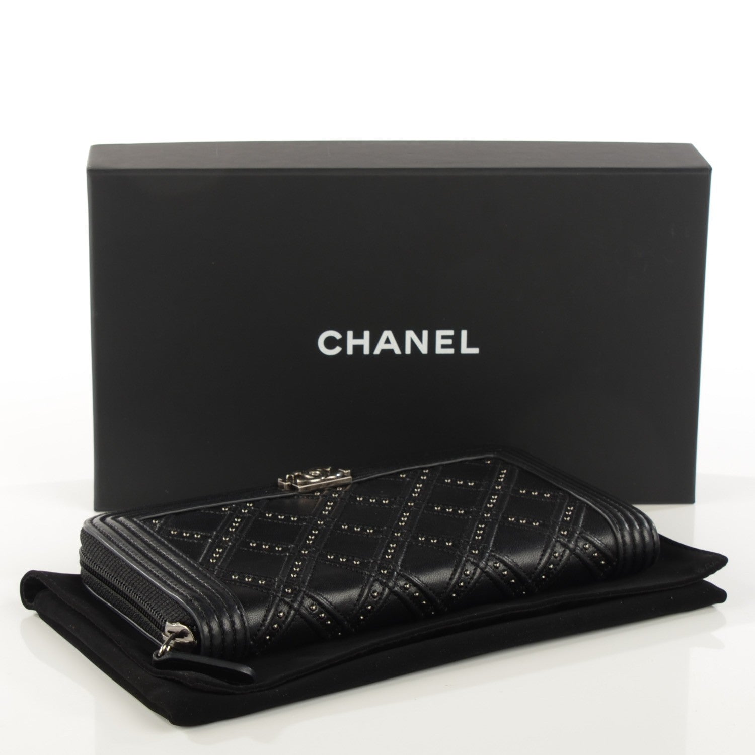 Chanel Lambskin Studded Paris Dallas Boy Zip Around Wallet Black 4 of 8