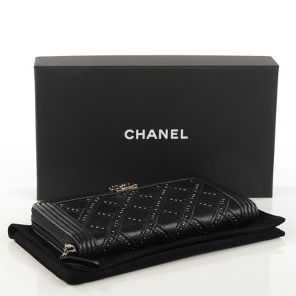 Chanel Lambskin Studded Paris Dallas Boy Zip Around Wallet Black 4 of 8