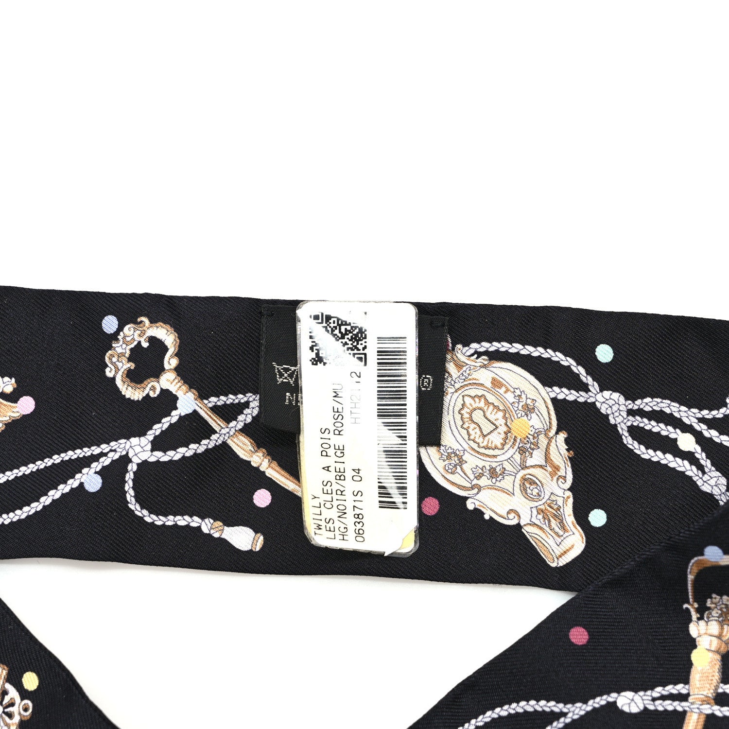 Hermes Silk Les Cles A Pois Twilly Black Beige Rose Multicolor 4 of 4
