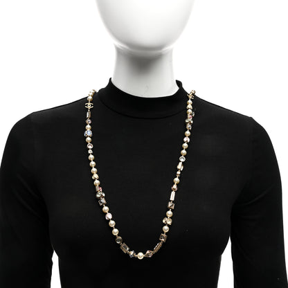 Chanel Pearl Crystal Chicklet Sautoir CC Long Necklace Gold Multicolor 2 of 4