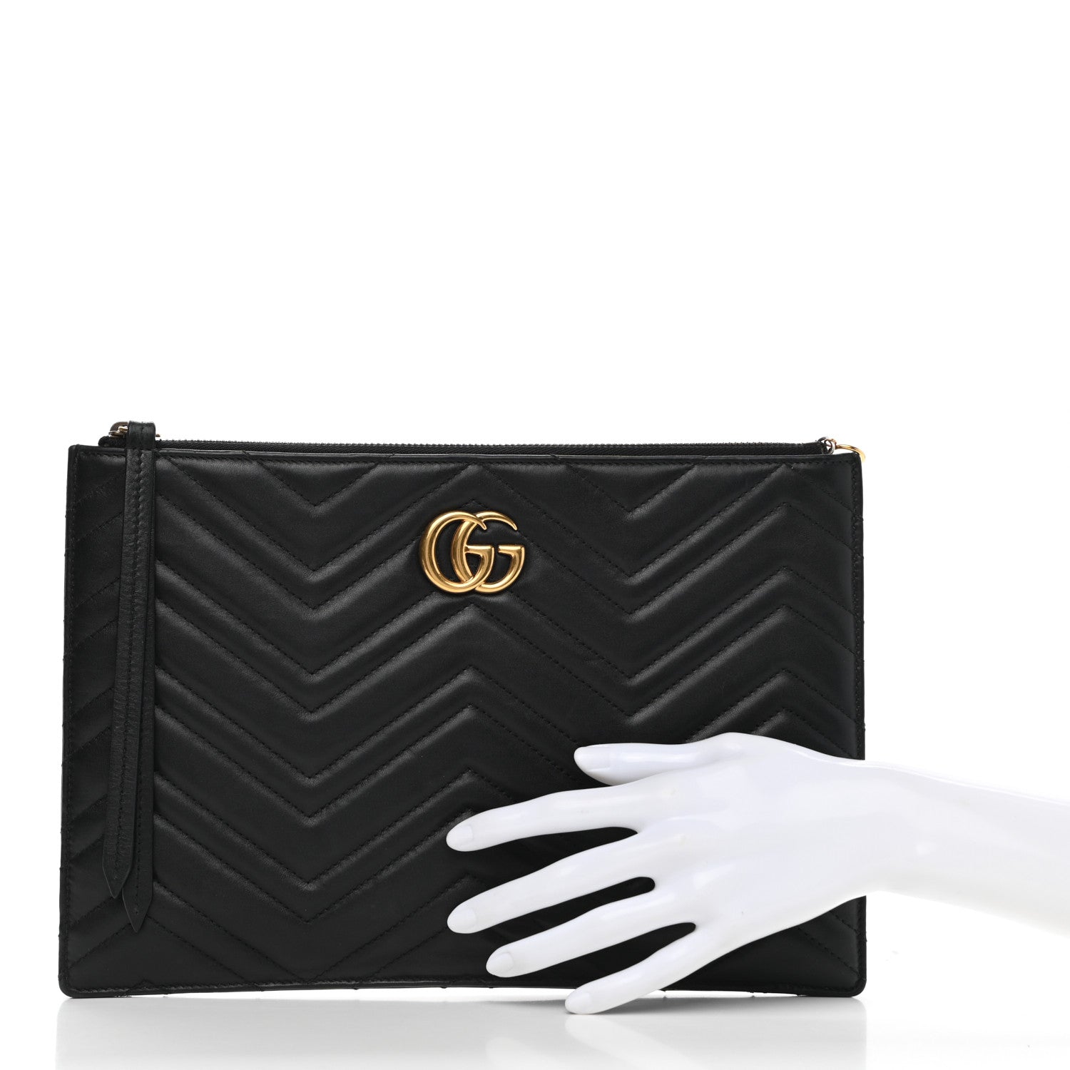 Gucci Calfskin Matelasse Large GG Marmont Zip Pouch Black 2 of 11
