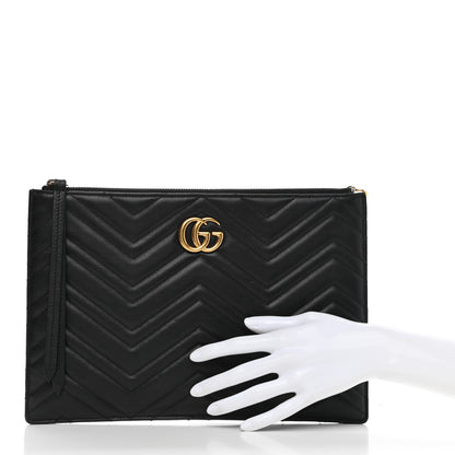 Gucci Calfskin Matelasse Large GG Marmont Zip Pouch Black 2 of 11