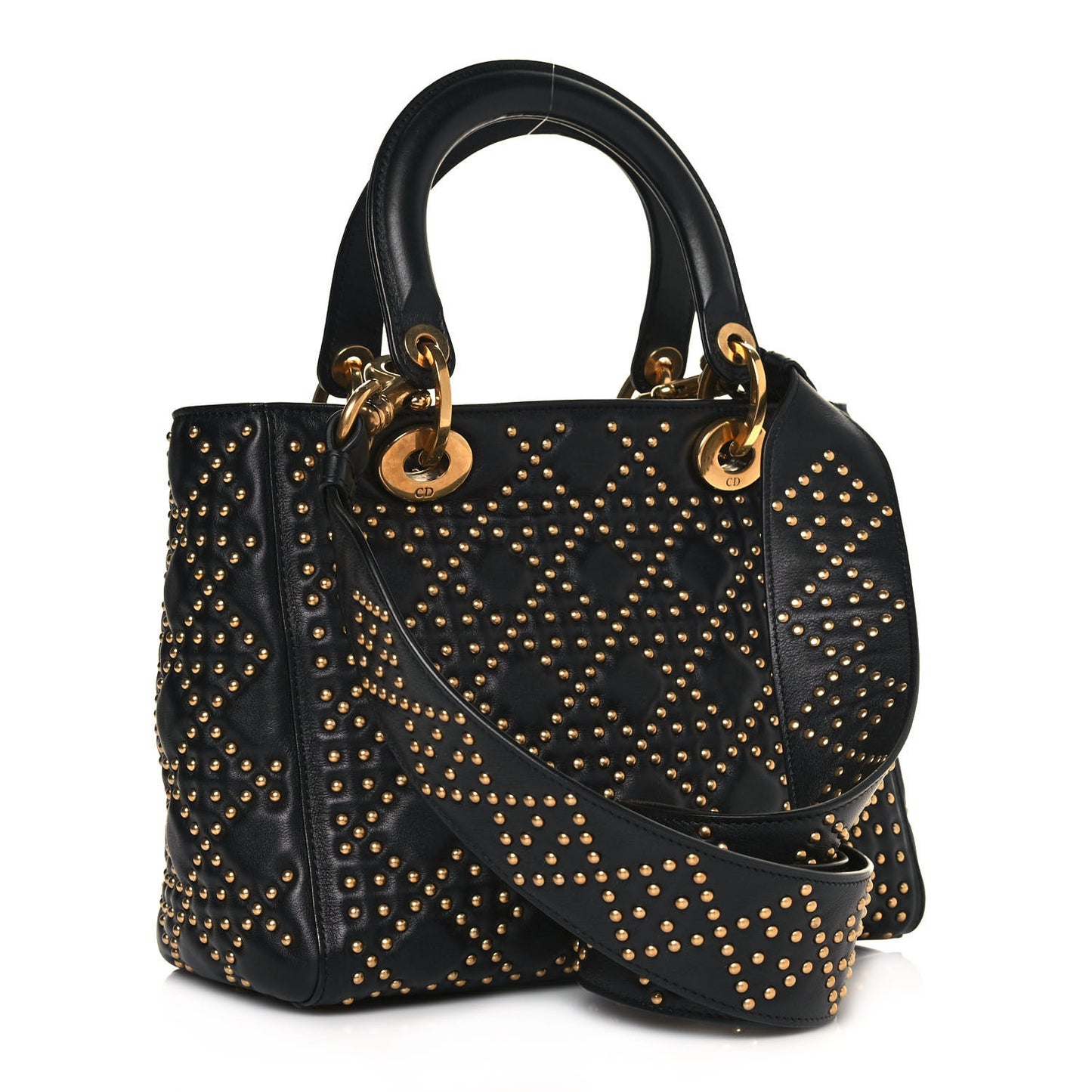 Calfskin Cannage Studded Medium Supple Lady Dior Black