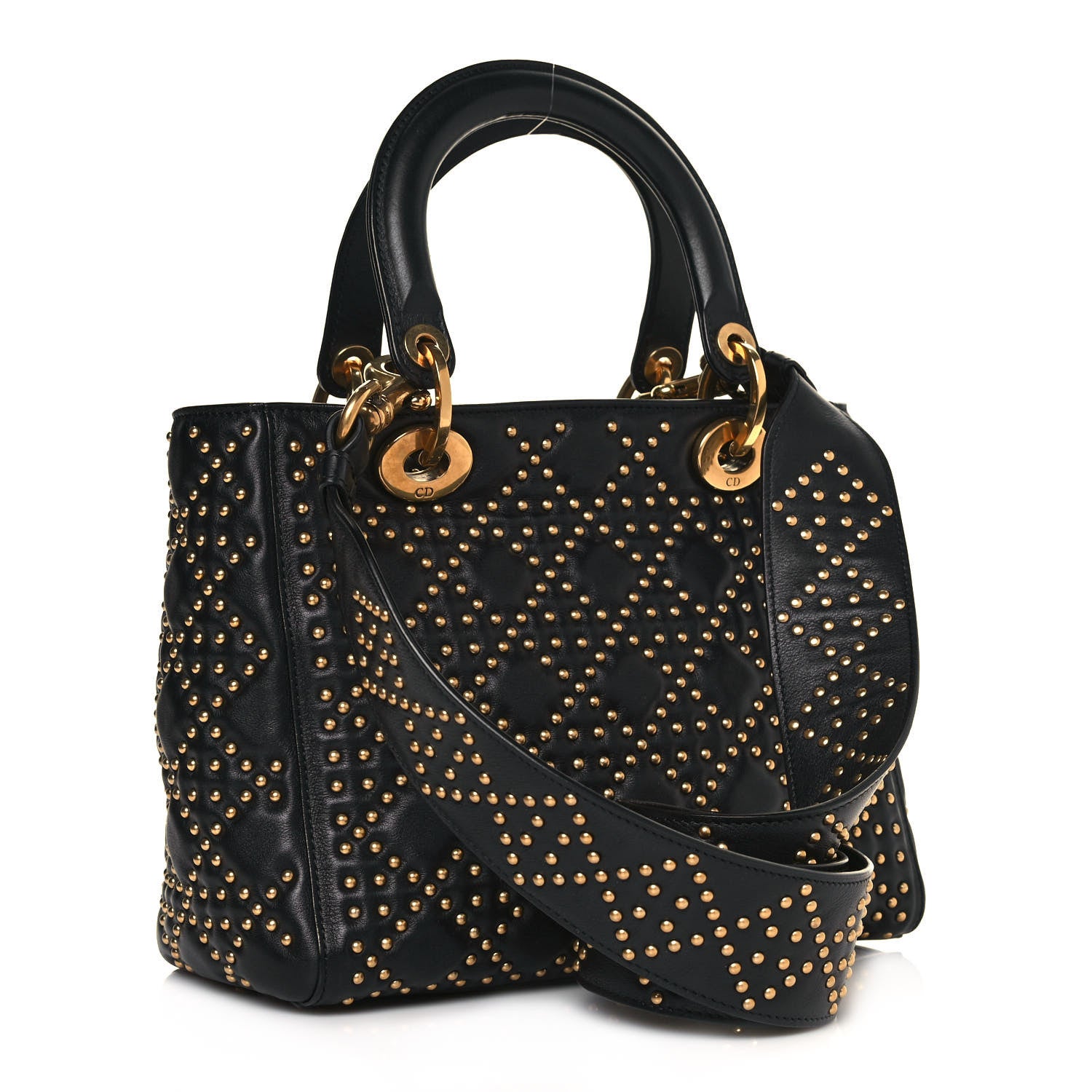 Christian Dior Calfskin Cannage Studded Medium Supple Lady Dior Black 3 of 20