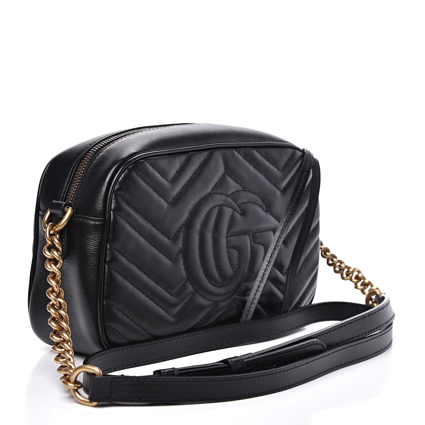 Calfskin Matelasse Small GG Marmont Chain Shoulder Bag Black