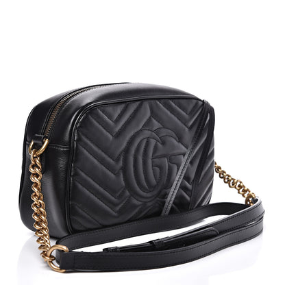 Gucci Calfskin Matelasse Small GG Marmont Chain Shoulder Bag Black 2 of 10
