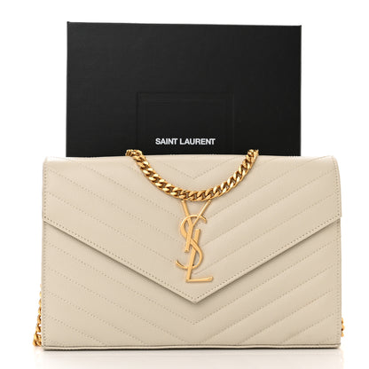 Saint Laurent Grain De Poudre Matelasse Chevron Monogram Chain Wallet Crema Soft 12 of 12