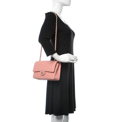 Chanel Caviar Chevron Quilted Medium Double Flap Pink 2 of 9