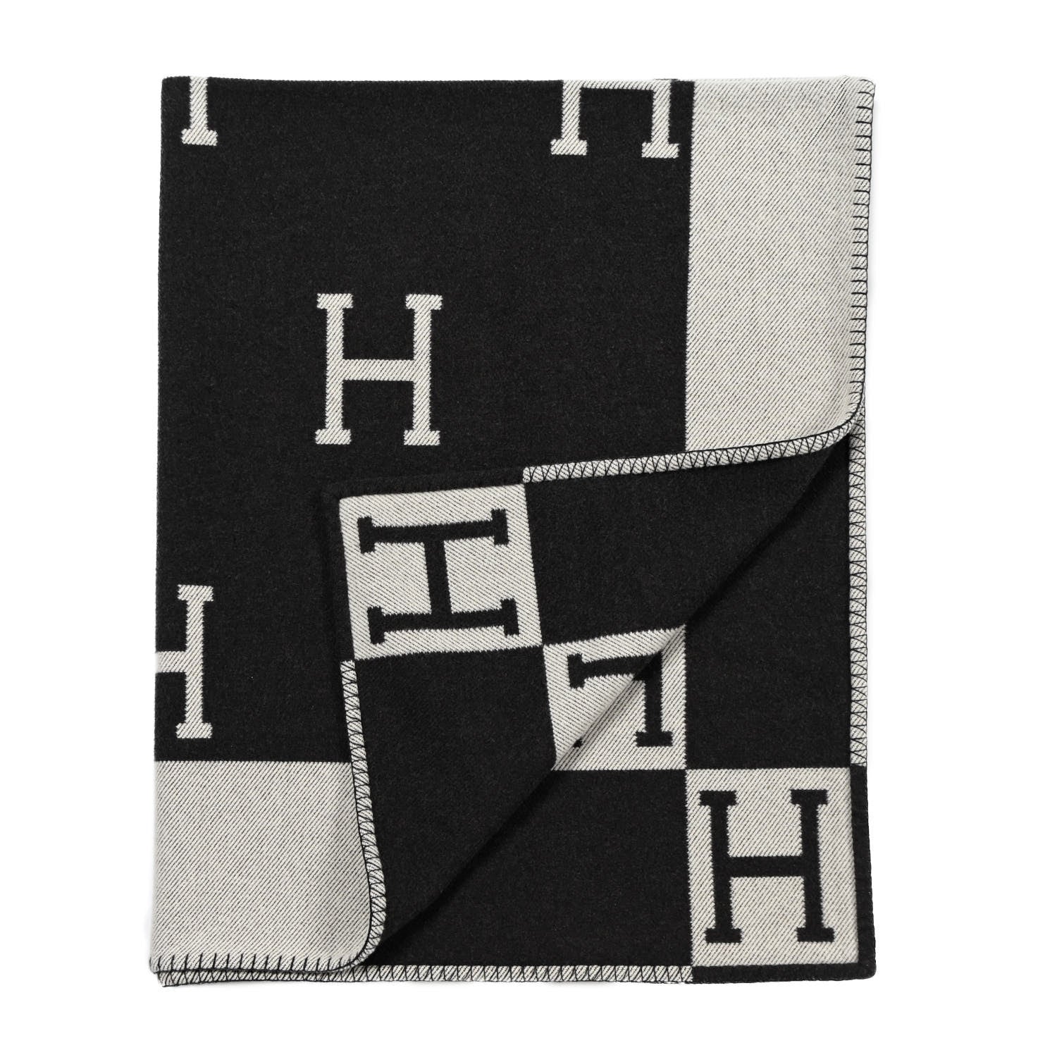 Hermes Wool Cashmere Avalon Blanket Ecru Gris Fonce 2 of 3