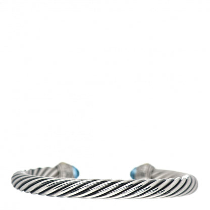 David Yurman Sterling Silver 14K Yellow Gold Blue Topaz 7mm Cable Classics Bracelet 3 of 4