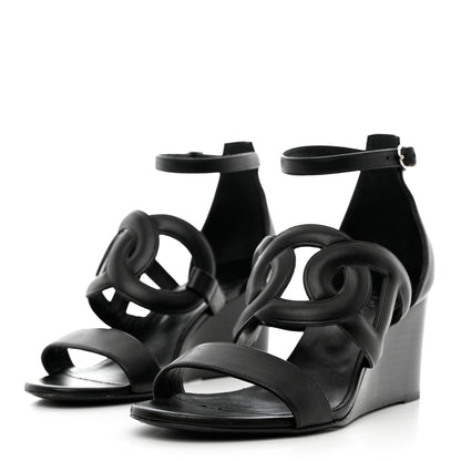 Hermes Nappa Brisbane Wedge Sandals 37 Black 3 of 11