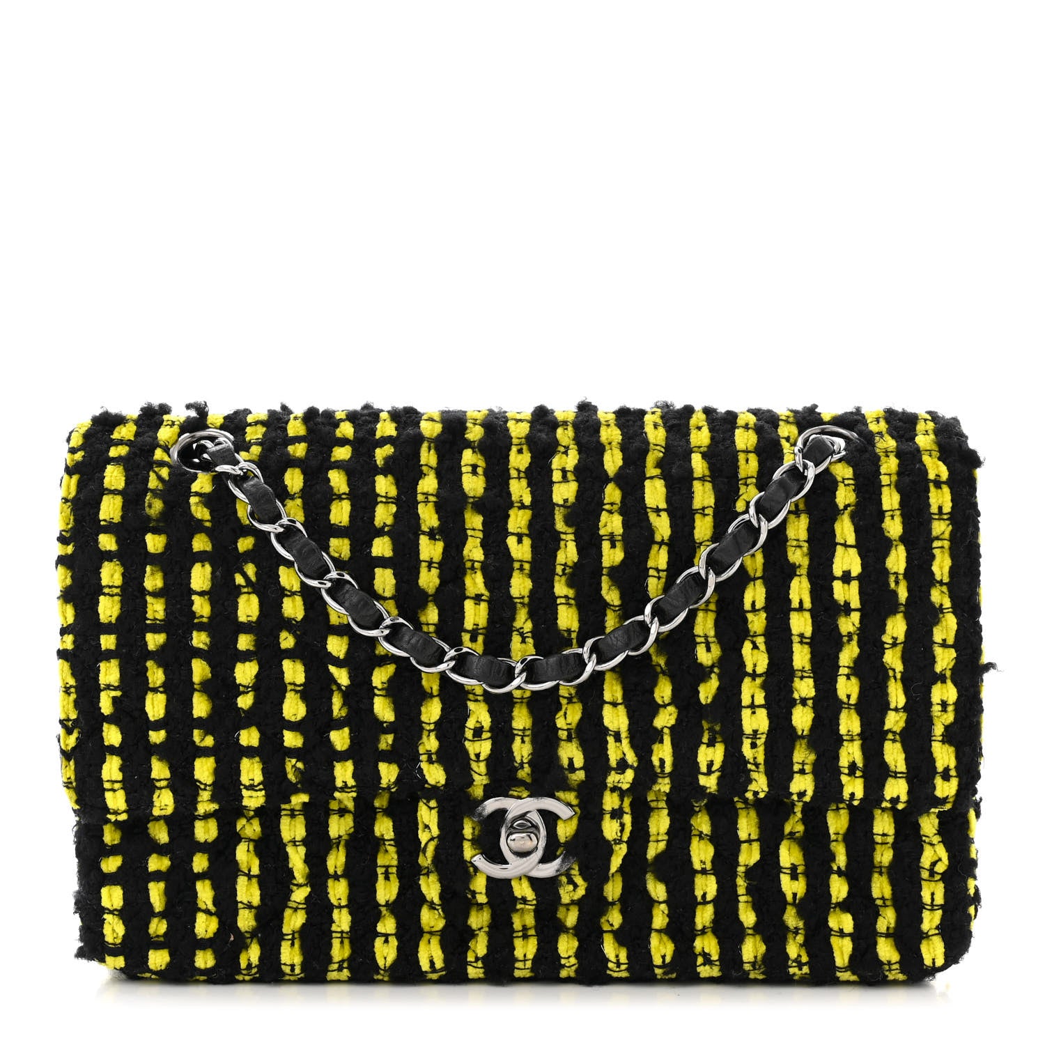 Chanel Tweed Quilted Medium Double Flap Yellow Black 1 of 12