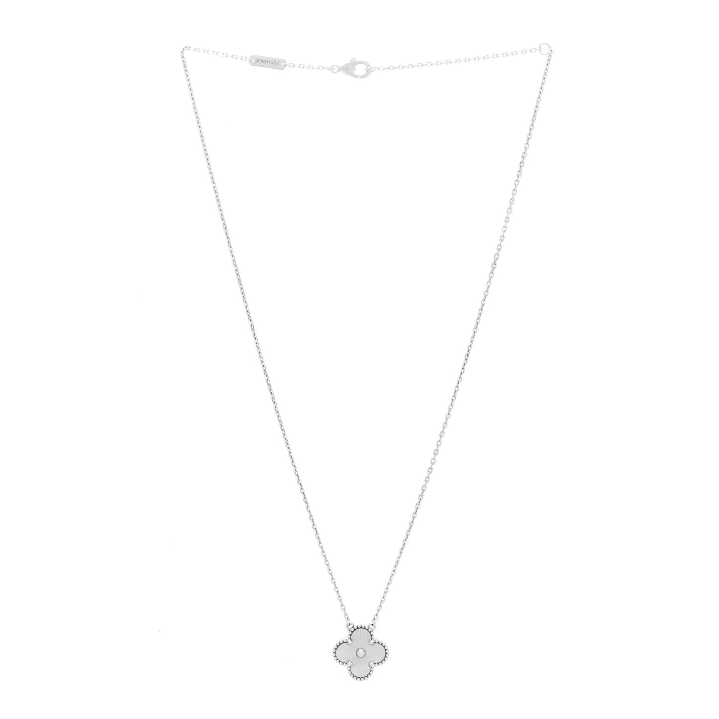 18K White Gold Guilloche Vintage Alhambra Pendant Necklace