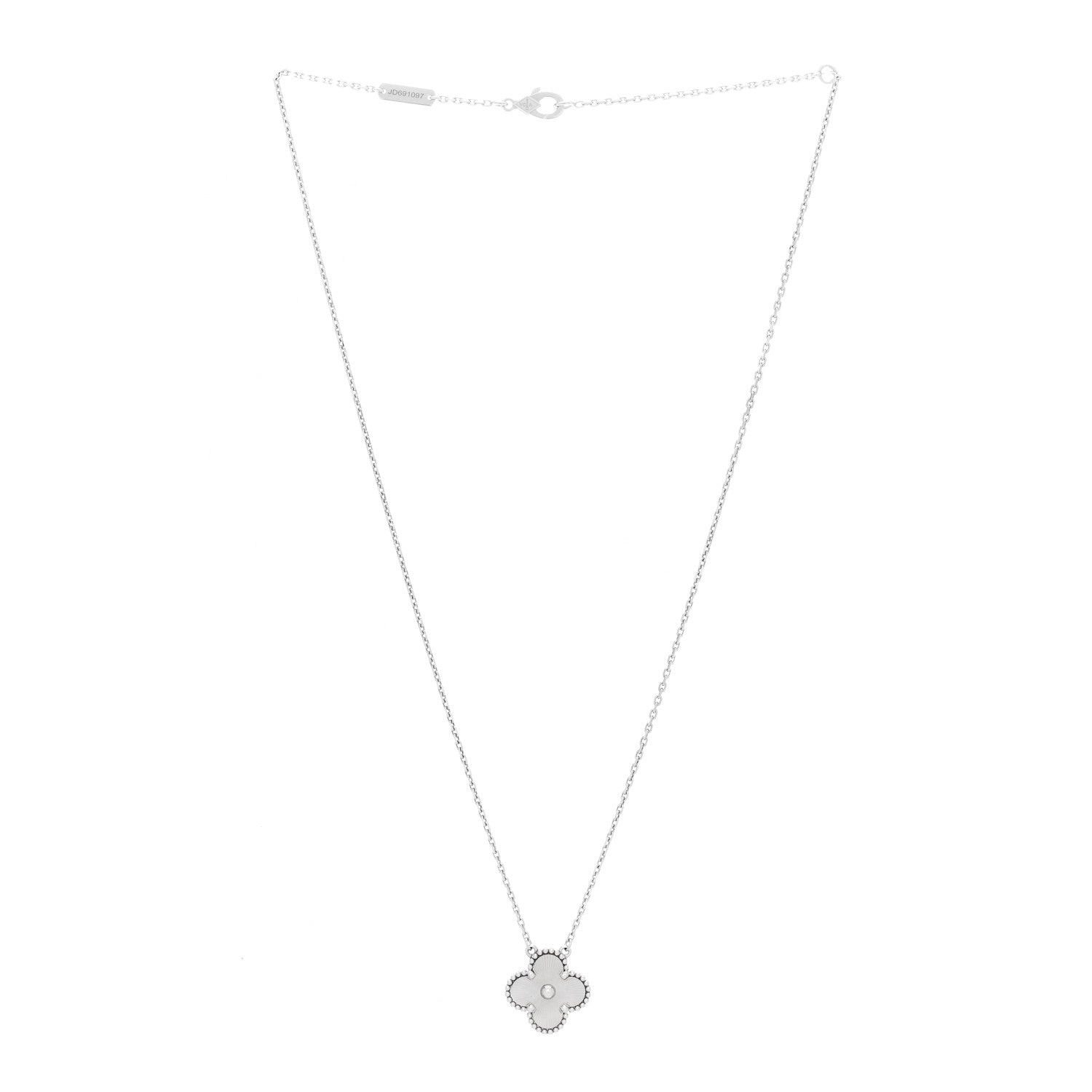 Van Cleef & Arpels 18K White Gold Guilloche Vintage Alhambra Pendant Necklace 3 of 6