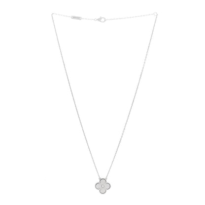 Van Cleef & Arpels 18K White Gold Guilloche Vintage Alhambra Pendant Necklace 3 of 6