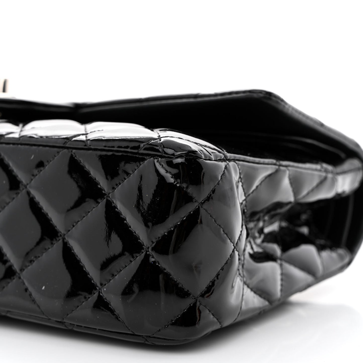 Patent Quilted Medium Double Flap Black