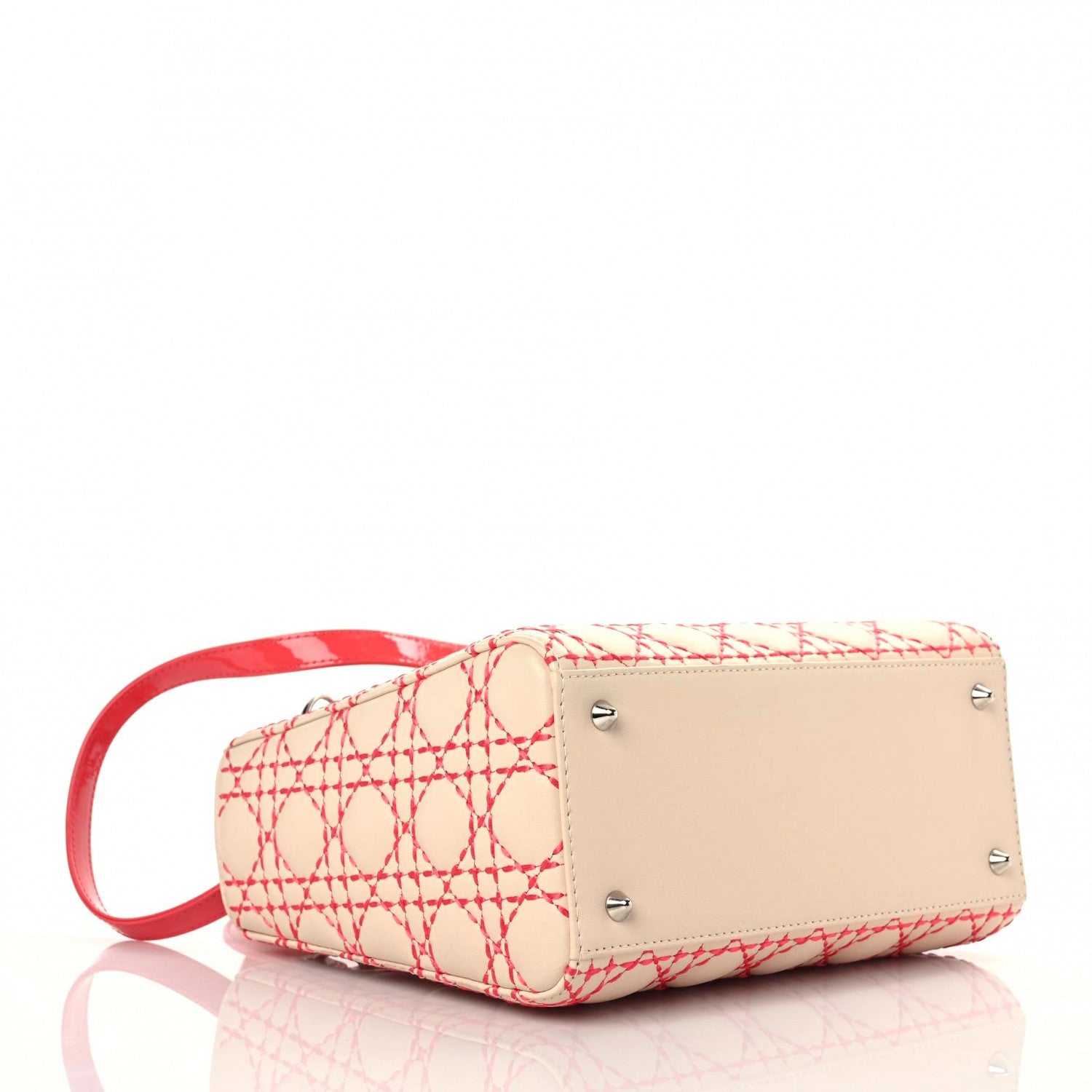 Christian Dior Lambskin Patent Stitched Cannage Medium Lady Dior Beige Coral 4 of 11
