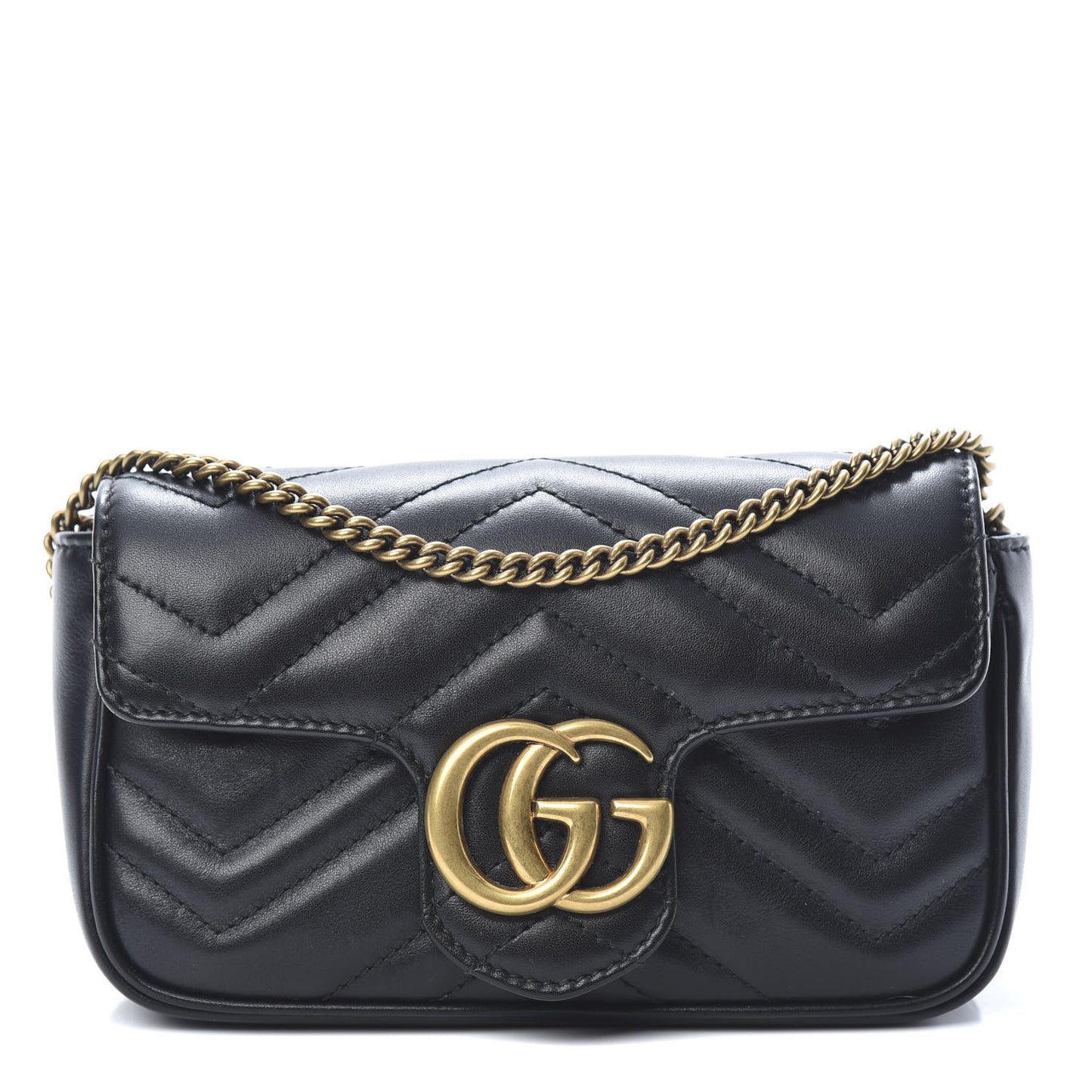 Calfskin Matelasse Super Mini GG Marmont Shoulder Bag Black