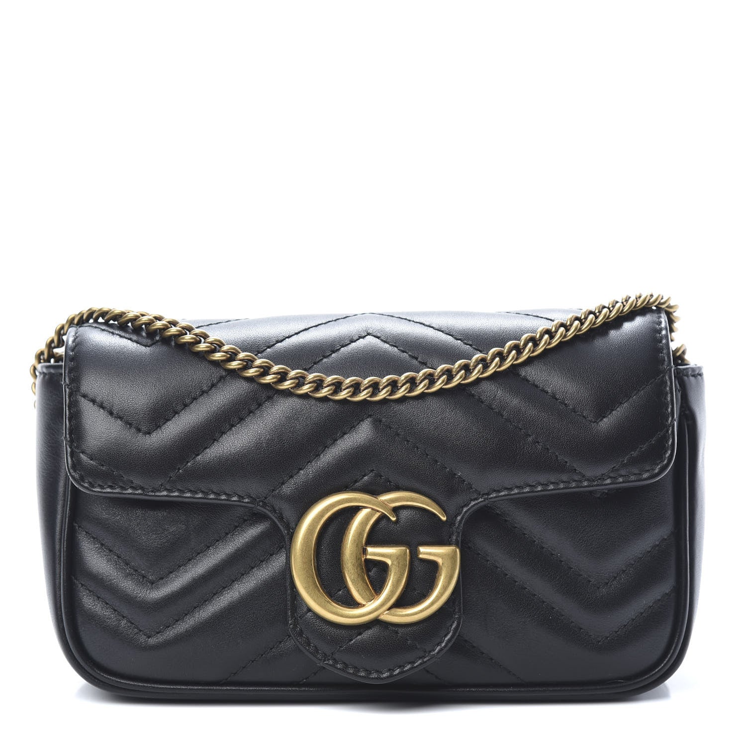 Gucci Calfskin Matelasse Super Mini GG Marmont Shoulder Bag Black 1 of 12