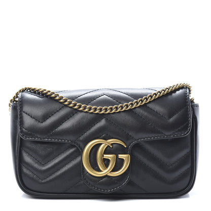 Gucci Calfskin Matelasse Super Mini GG Marmont Shoulder Bag Black 1 of 12