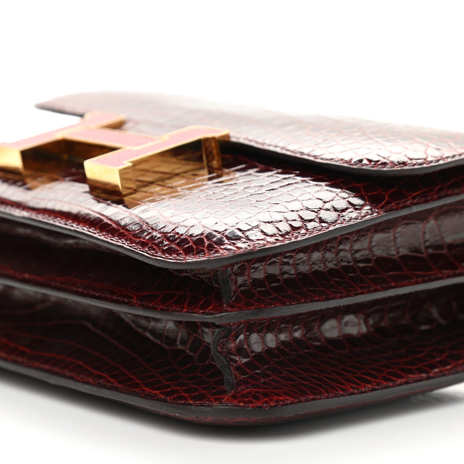 Hermes Shiny Alligator Lizard Marquette Constance 18 Bourgogne Rouge Moyen 9 of 10