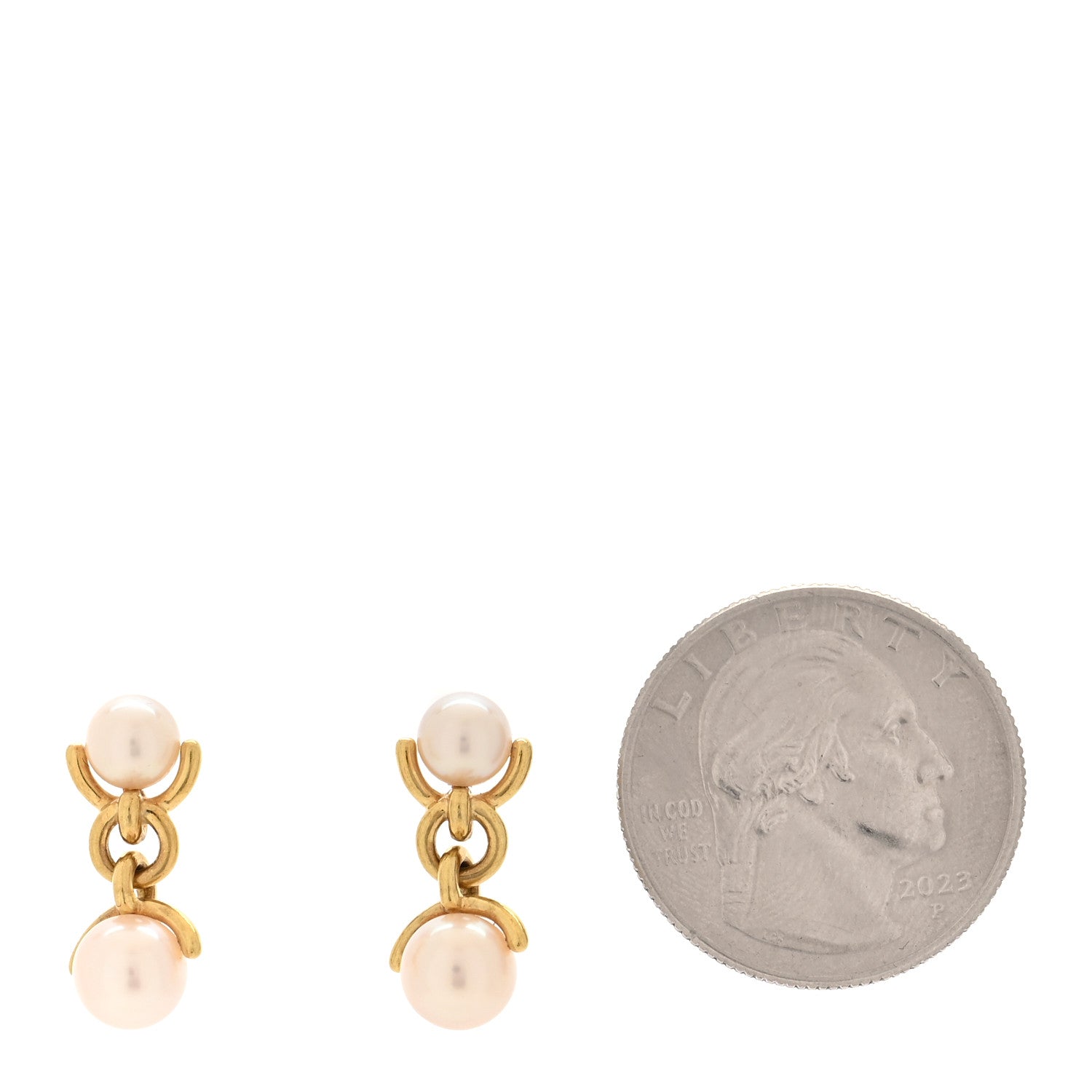 Tiffany 18K Yellow Gold Cultured Pearl 5.5-7mm Link Drop Earrings 2 of 4