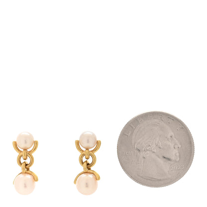 Tiffany 18K Yellow Gold Cultured Pearl 5.5-7mm Link Drop Earrings 2 of 4