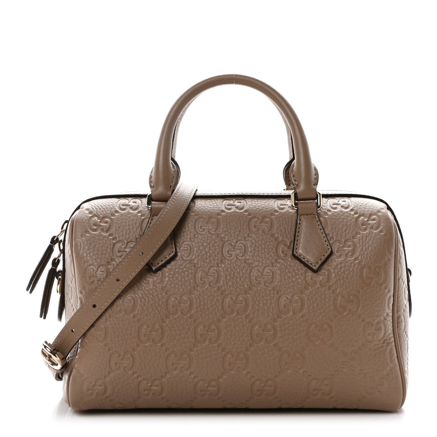 Gucci GG Grainy Calfskin Emblem Small Top Handle Bag Taupe 1 of 10
