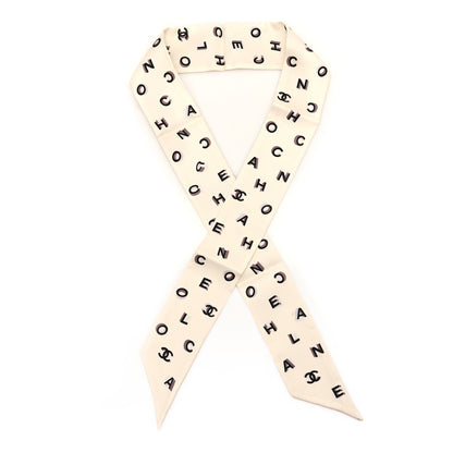 Chanel Silk Logo CC Slim Bandeau Scarf Black Ecru 1 of 3