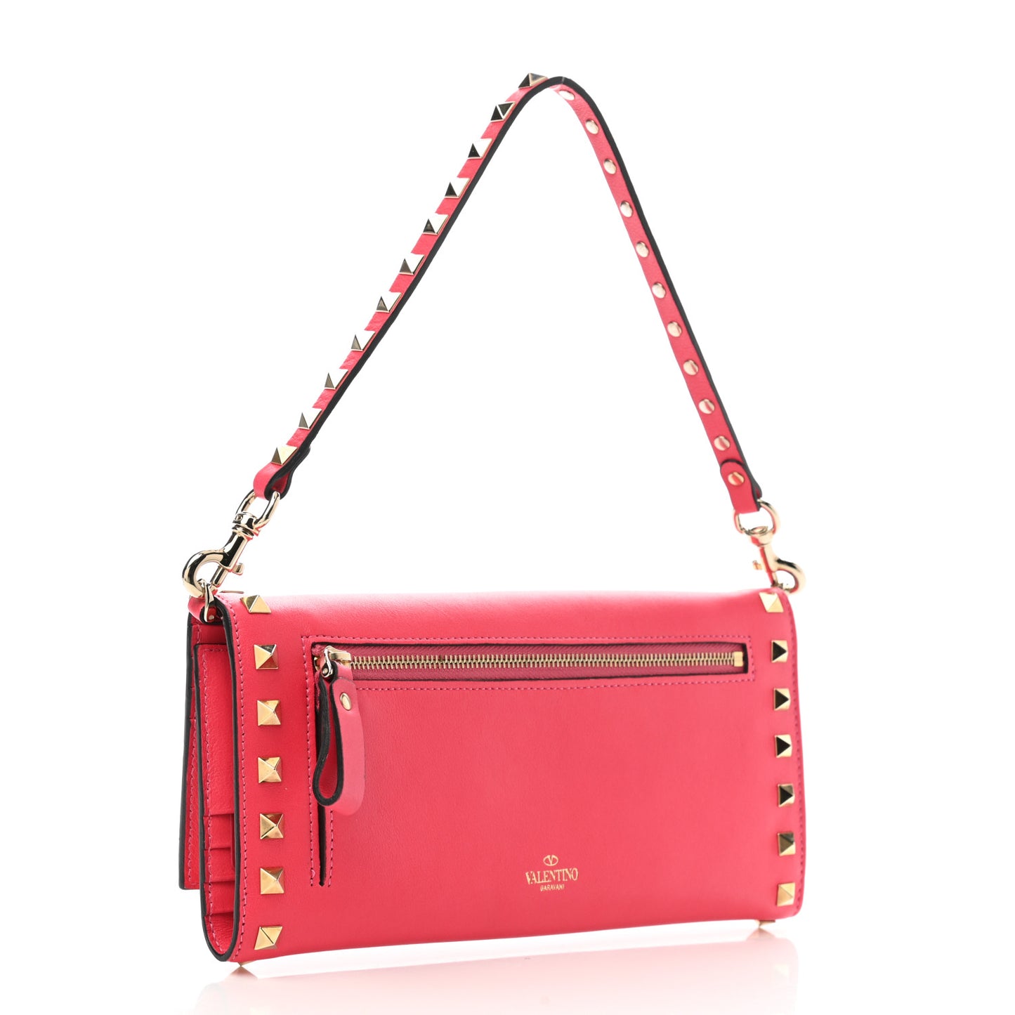 Vitello Rockstud Wallet On Strap Deep Rose