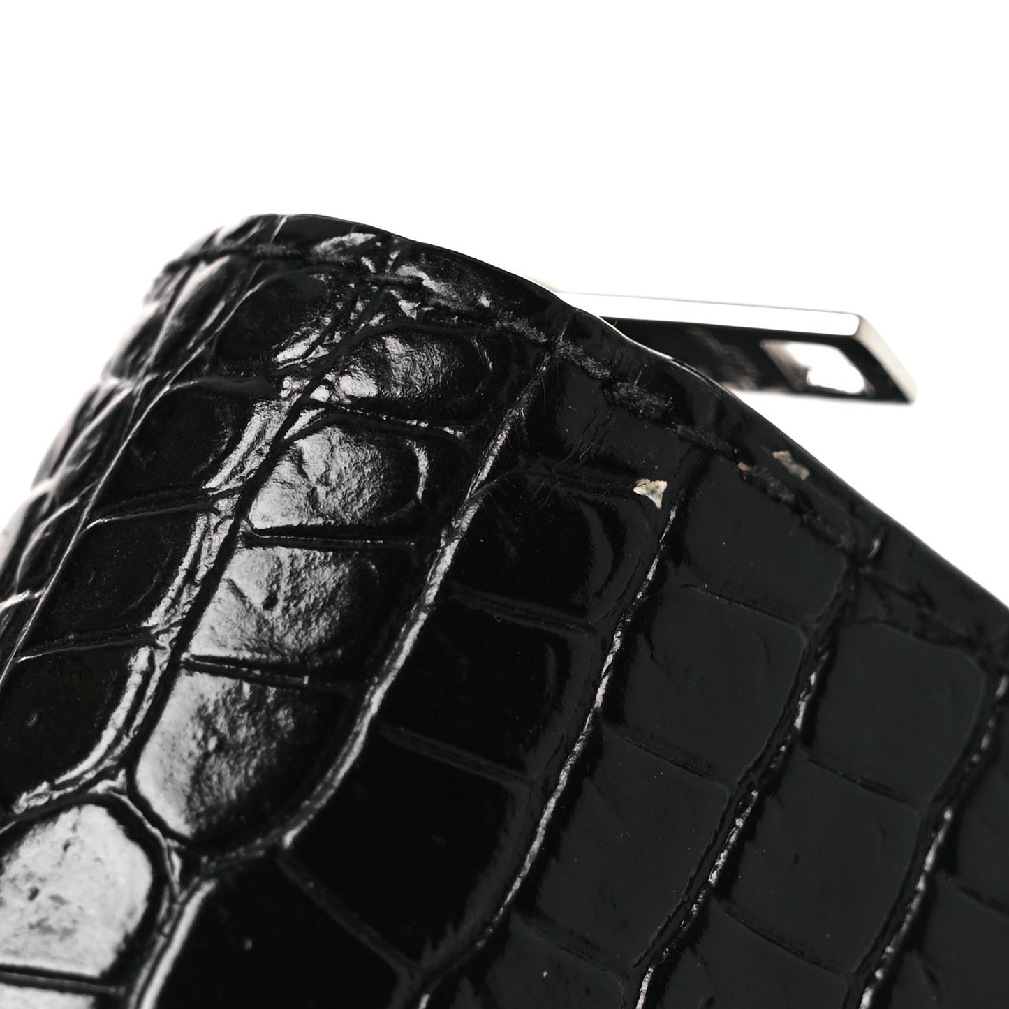 Calfskin Crocodile Embossed Monogram Compact Wallet Black