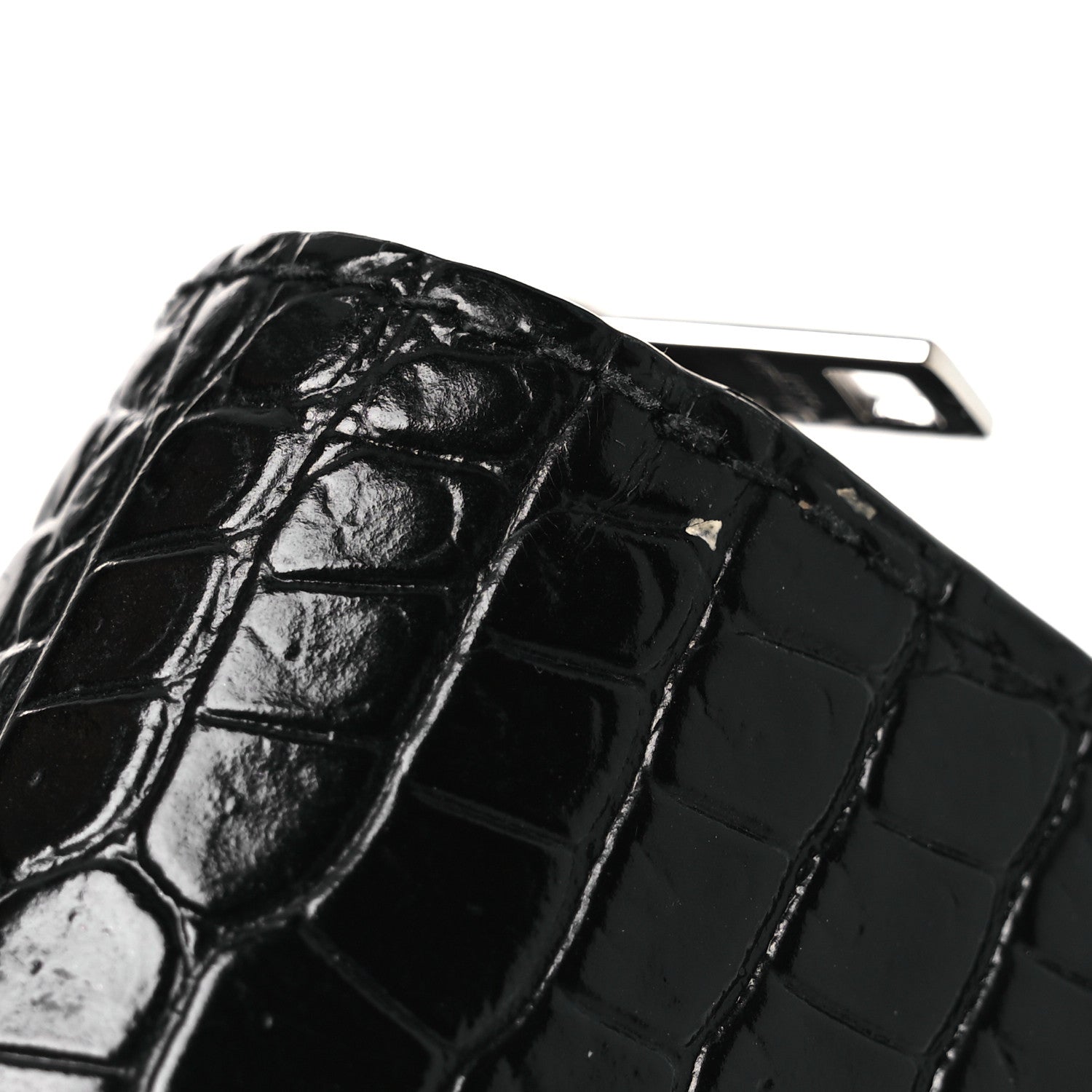Saint Laurent Calfskin Crocodile Embossed Monogram Compact Wallet Black 9 of 9