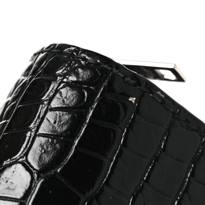 Saint Laurent Calfskin Crocodile Embossed Monogram Compact Wallet Black 9 of 9